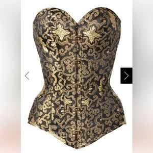 BLACK WITH GOLD BROCADE PATTERN LONGLINE OVERBUST WITH HOOKS